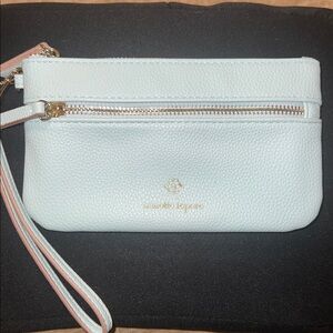 Nanette Lepore Pebbled Blue Zip Wristlet Clutch with Gold Hardware